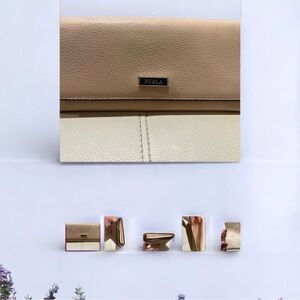 FURLA Leather Wallet Clutch Bag Tan & Cream
